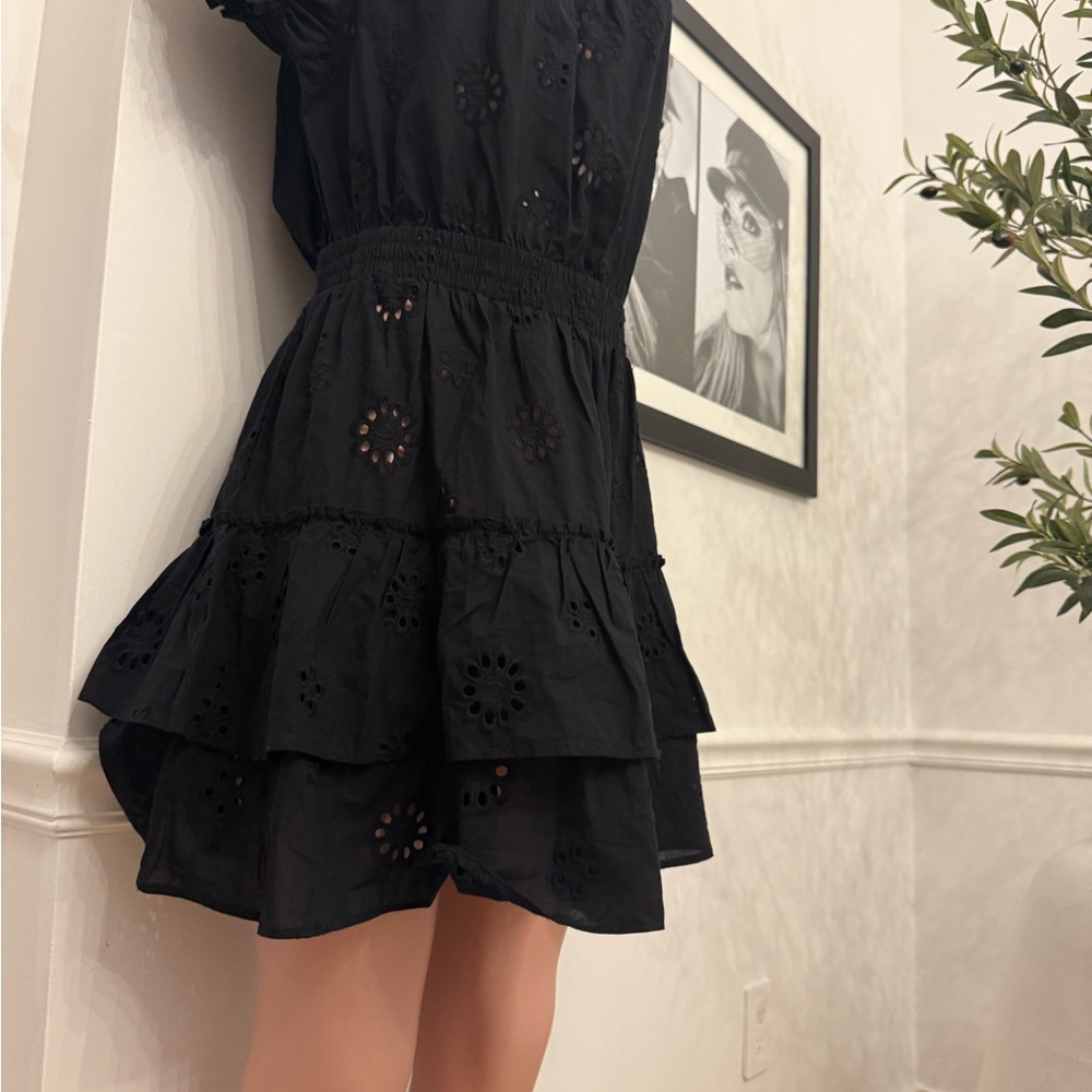 AQUA | black tiered eyelet summer dress / swimwear cover up - Picture 9 of 14